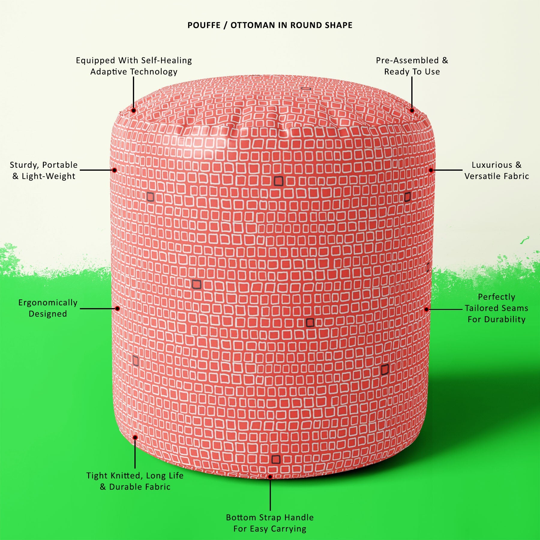 Mixed Geometric Art D2 Footstool Footrest Puffy Pouffe Ottoman Bean Bag | Canvas Fabric