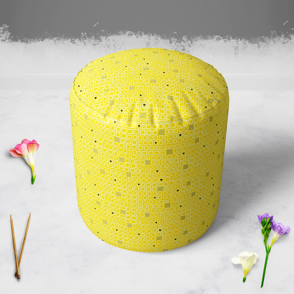 Mixed Geometric Art D3 Footstool Footrest Puffy Pouffe Ottoman Bean Bag | Canvas Fabric