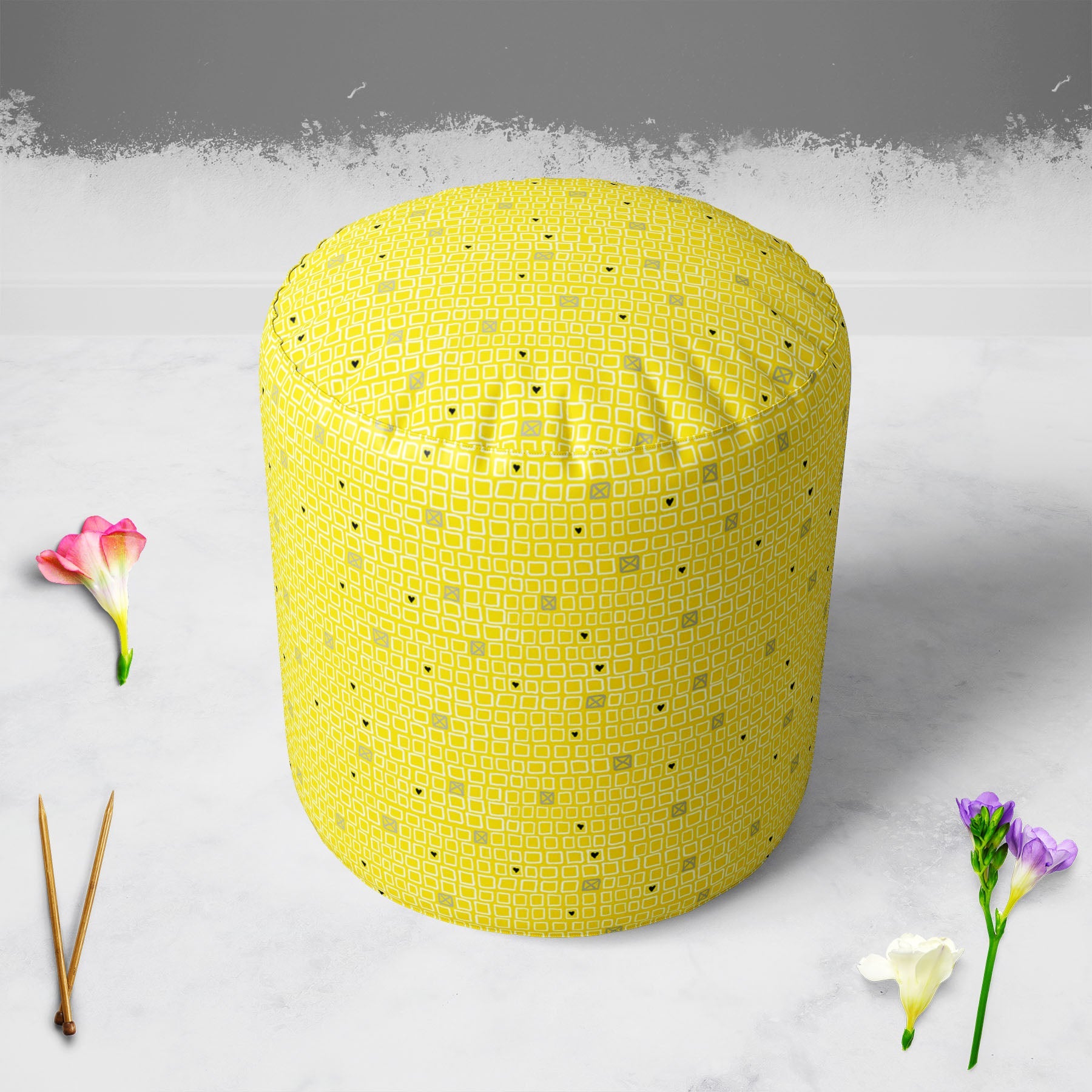 Mixed Geometric Art D3 Footstool Footrest Puffy Pouffe Ottoman Bean Bag | Canvas Fabric