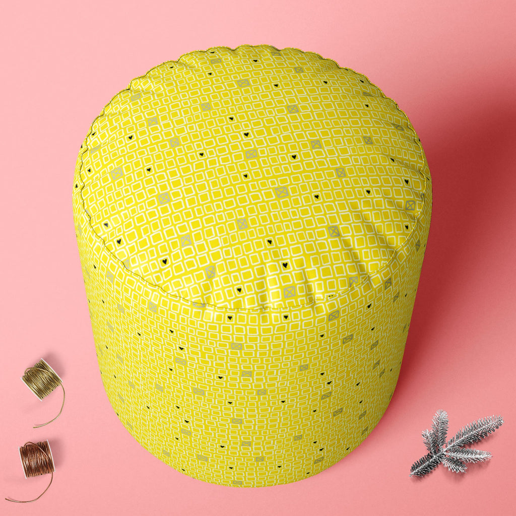 Mixed Geometric Art D3 Footstool Footrest Puffy Pouffe Ottoman Bean Bag | Canvas Fabric
