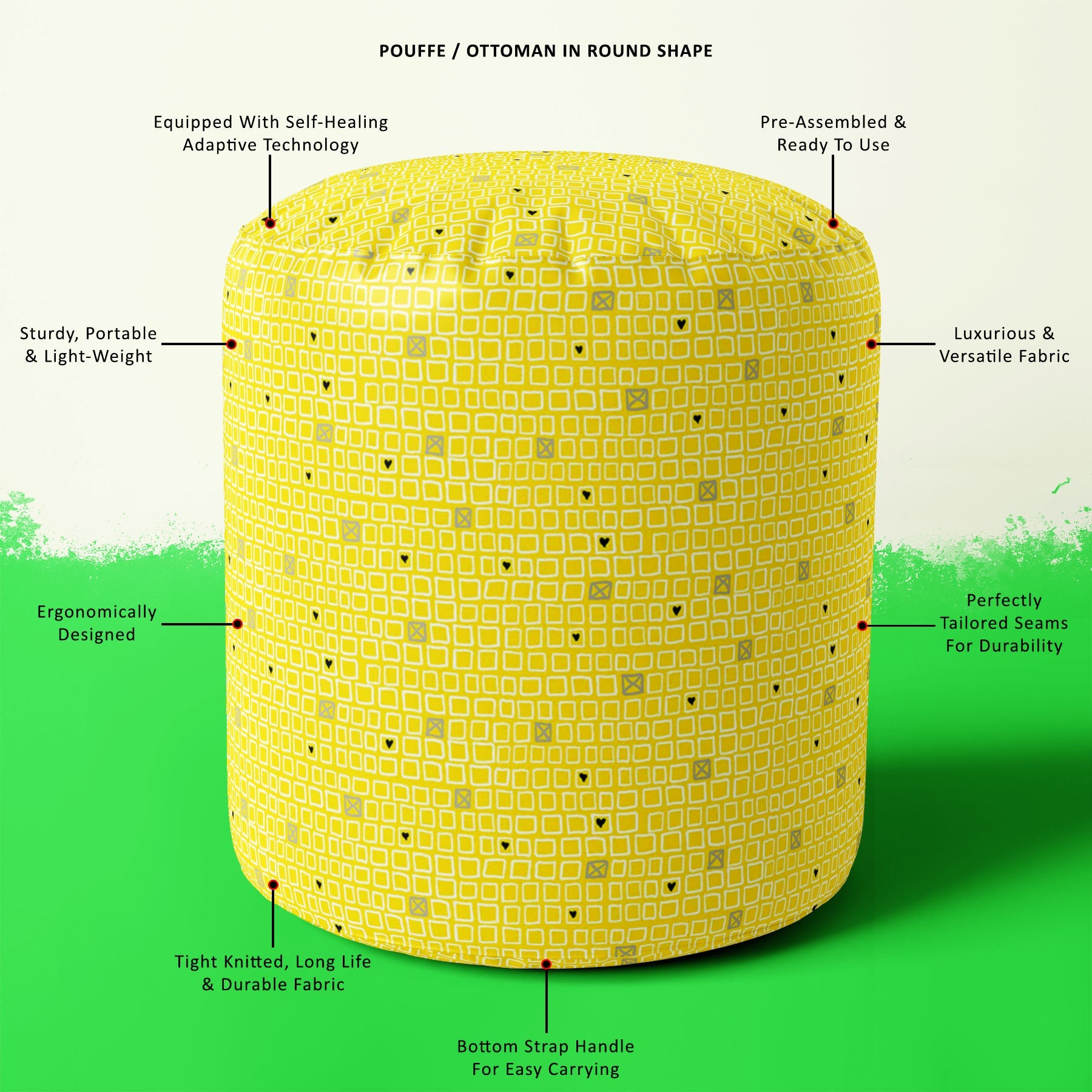 Mixed Geometric Art D3 Footstool Footrest Puffy Pouffe Ottoman Bean Bag | Canvas Fabric