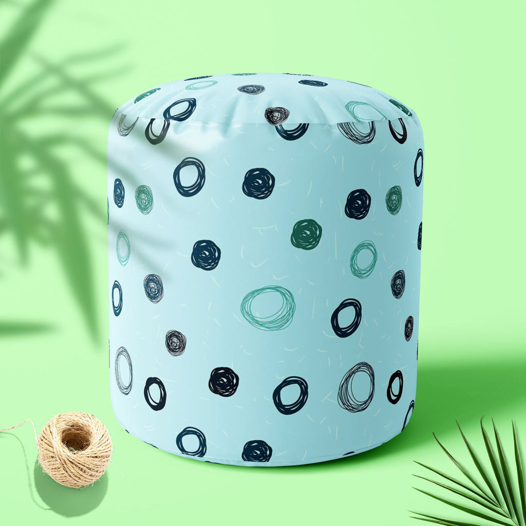 Circled Sketch Footstool Footrest Puffy Pouffe Ottoman Bean Bag | Canvas Fabric