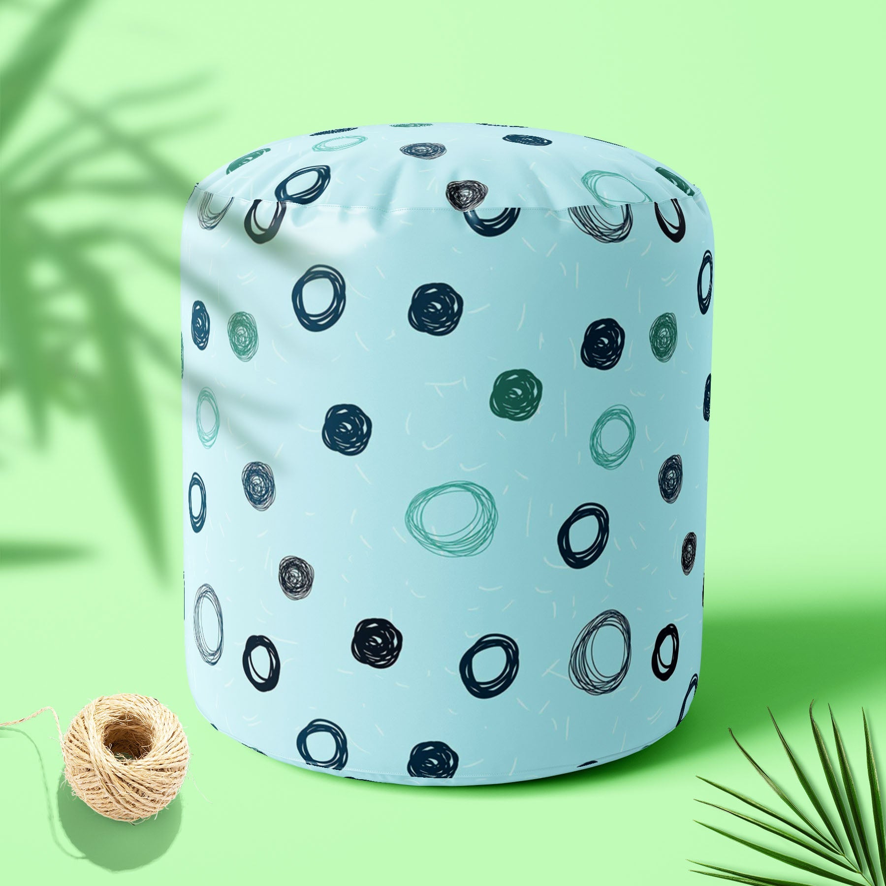 Circled Sketch Footstool Footrest Puffy Pouffe Ottoman Bean Bag | Canvas Fabric