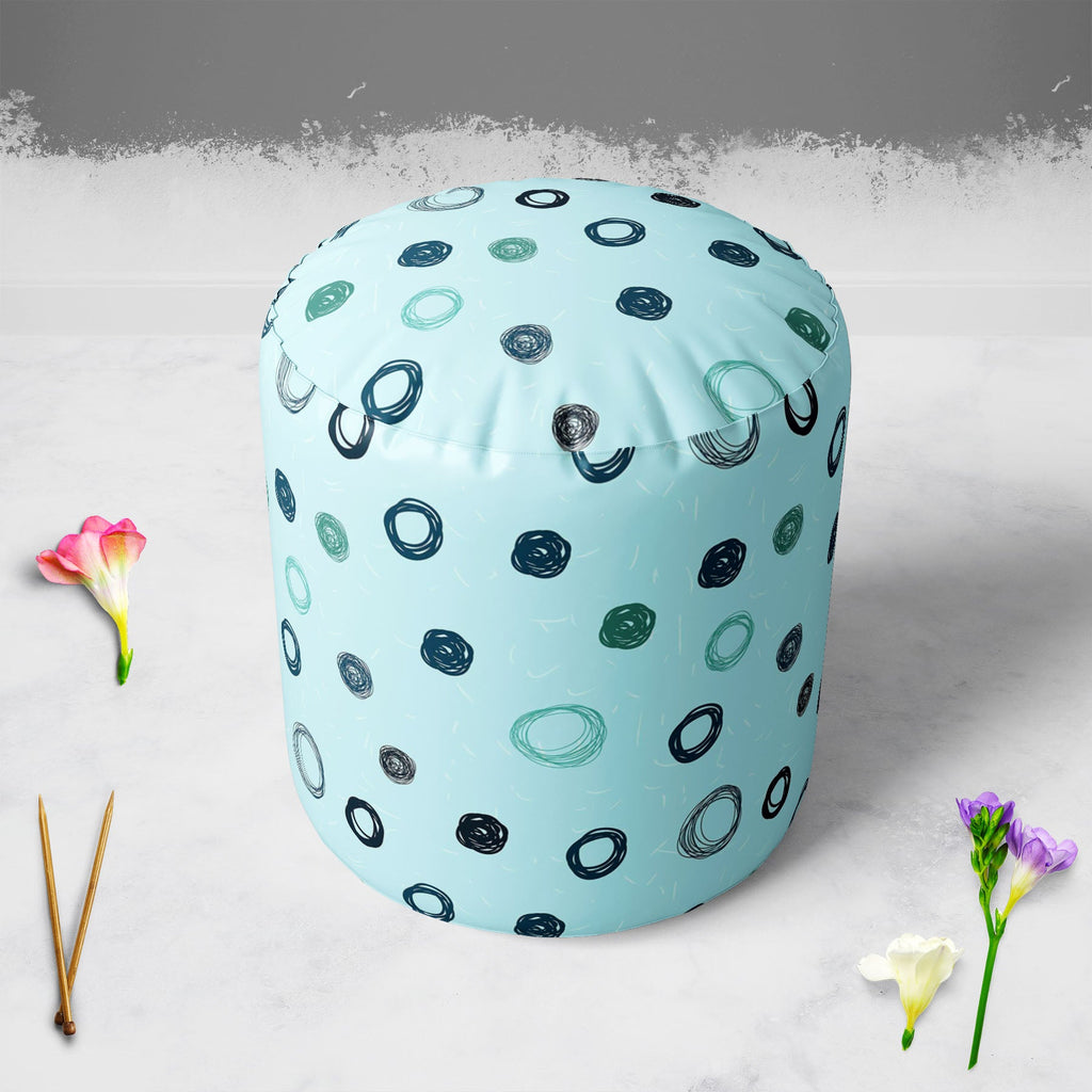 Circled Sketch Footstool Footrest Puffy Pouffe Ottoman Bean Bag | Canvas Fabric