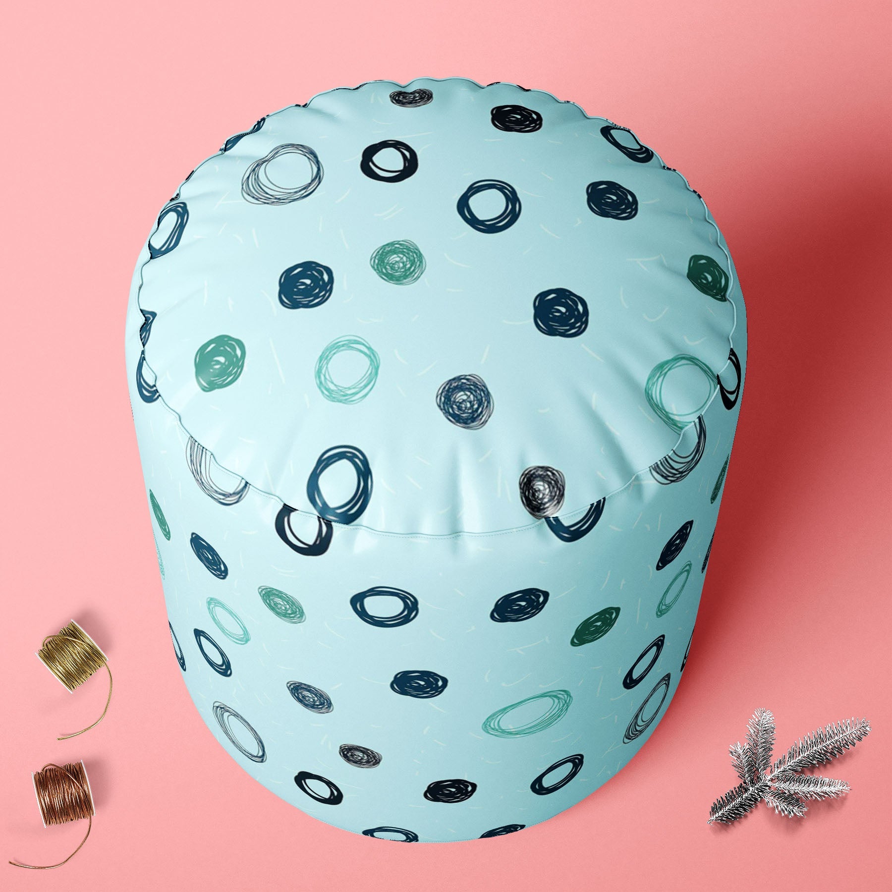 Circled Sketch Footstool Footrest Puffy Pouffe Ottoman Bean Bag | Canvas Fabric