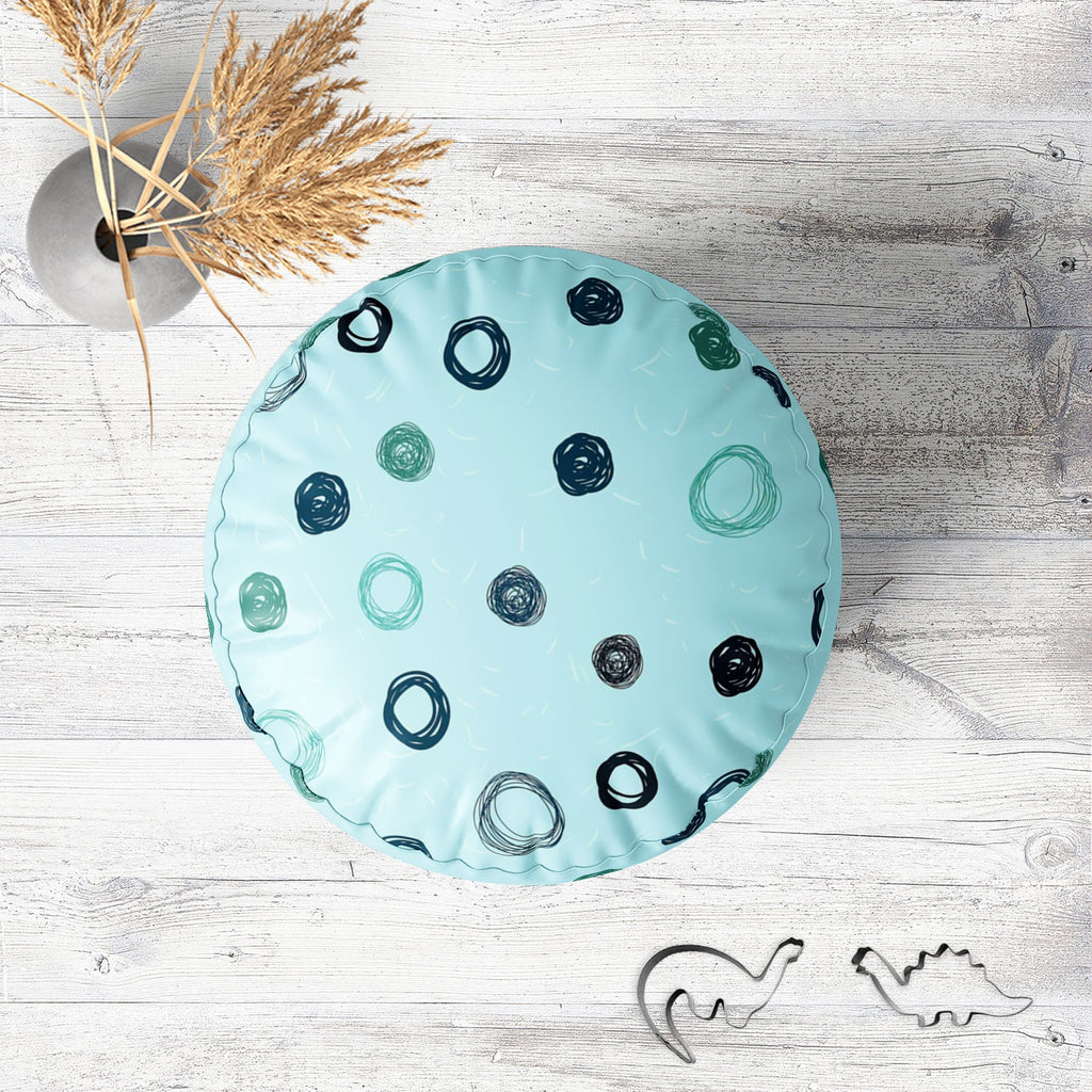 Circled Sketch Footstool Footrest Puffy Pouffe Ottoman Bean Bag | Canvas Fabric