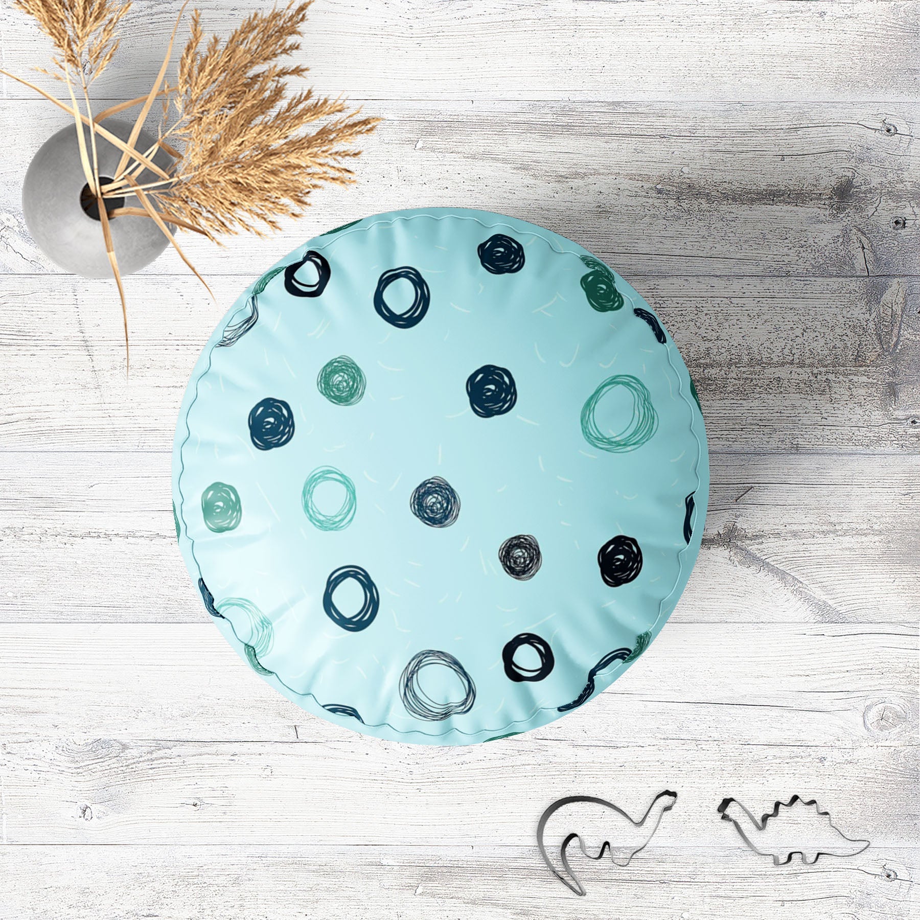 Circled Sketch Footstool Footrest Puffy Pouffe Ottoman Bean Bag | Canvas Fabric