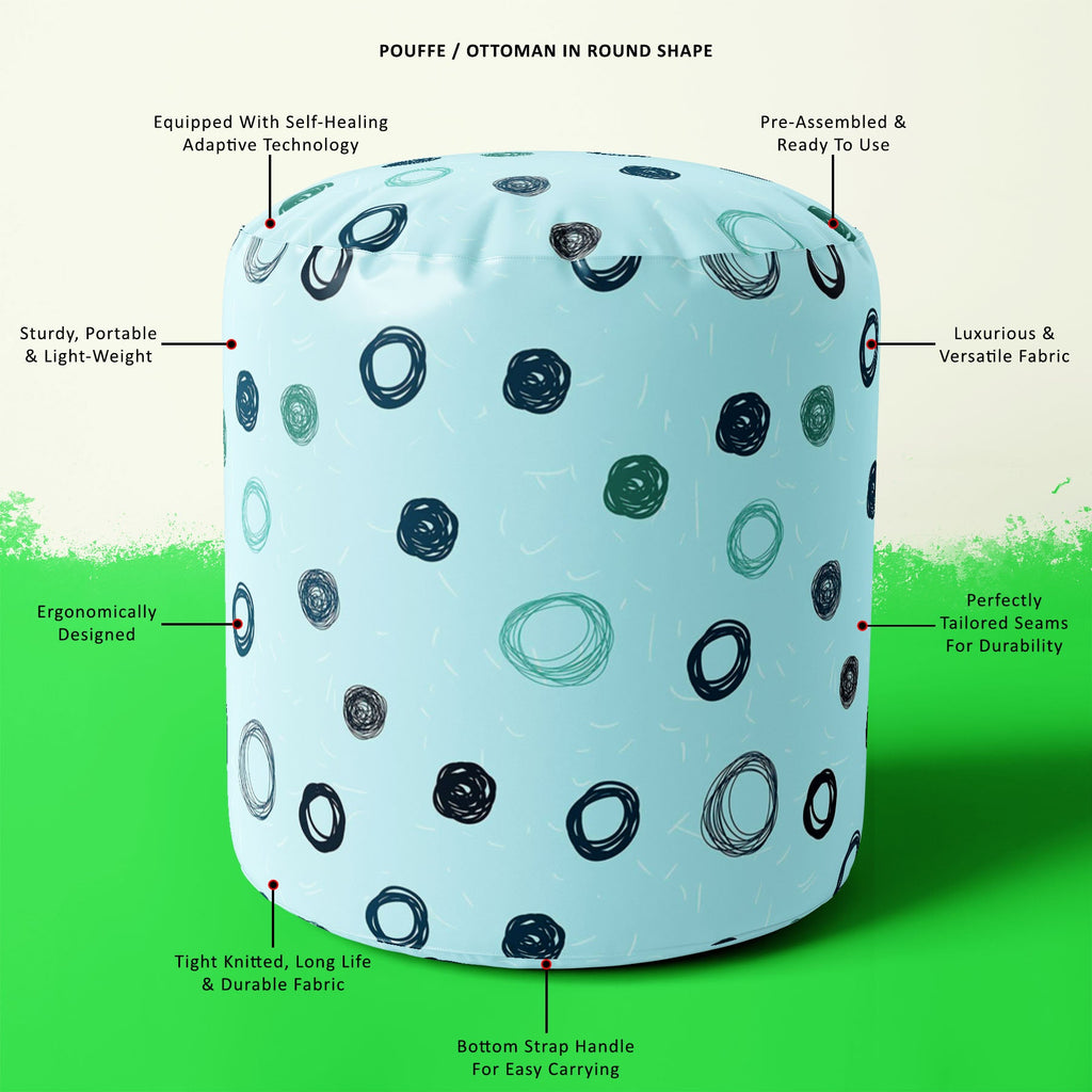 Circled Sketch Footstool Footrest Puffy Pouffe Ottoman Bean Bag | Canvas Fabric