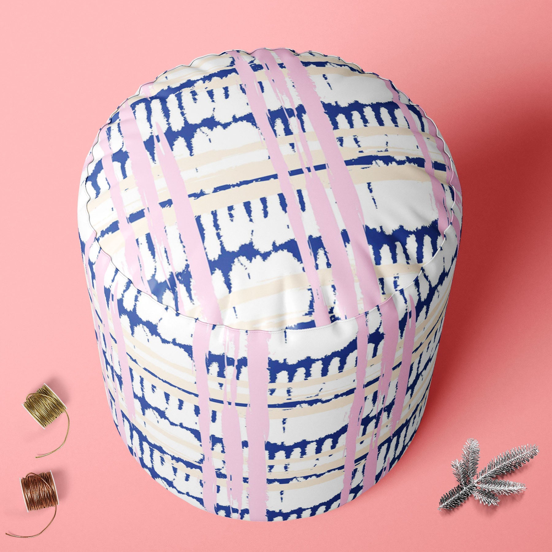 Mixed Geometric Art D4 Footstool Footrest Puffy Pouffe Ottoman Bean Bag | Canvas Fabric