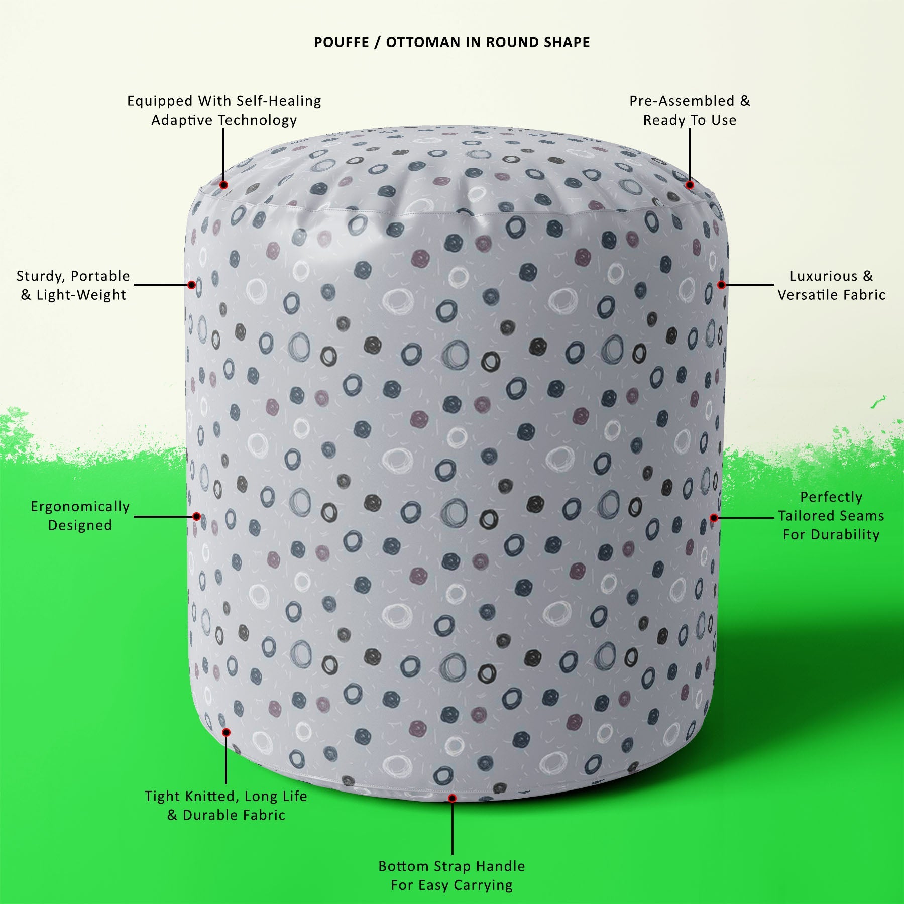 Hand Drawn Design D2 Footstool Footrest Puffy Pouffe Ottoman Bean Bag | Canvas Fabric