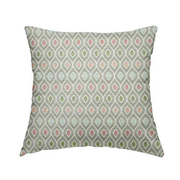 Uzbek Decorative Multi Coloured Trellis Design White Pink Green Peach Colour Soft Chenille Interior Fabric JO-431 - Handmade Cushions