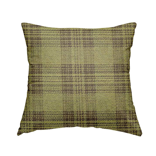 Voyage Of Checked Tartan Pattern In Green Colour Woven Soft Chenille Upholstery Fabric JO-448 - Handmade Cushions