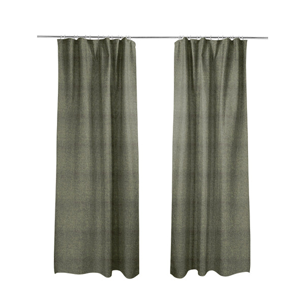 Kansas Distressed Army Green Coloured Velour Velvet Upholstery Curtains Fabric - Made To Measure Curtains