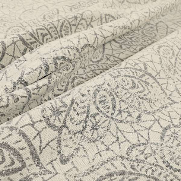 Voyage Designer Medallion Pattern In Cream With Silver Background Pattern Soft Chenille Upholstery Fabric JO-418 - Handmade Cushions