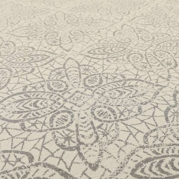 Voyage Designer Medallion Pattern In Cream With Silver Background Pattern Soft Chenille Upholstery Fabric JO-418 - Handmade Cushions