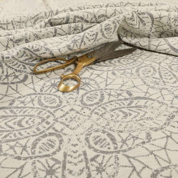 Voyage Designer Medallion Pattern In Cream With Silver Background Pattern Soft Chenille Upholstery Fabric JO-418 - Handmade Cushions