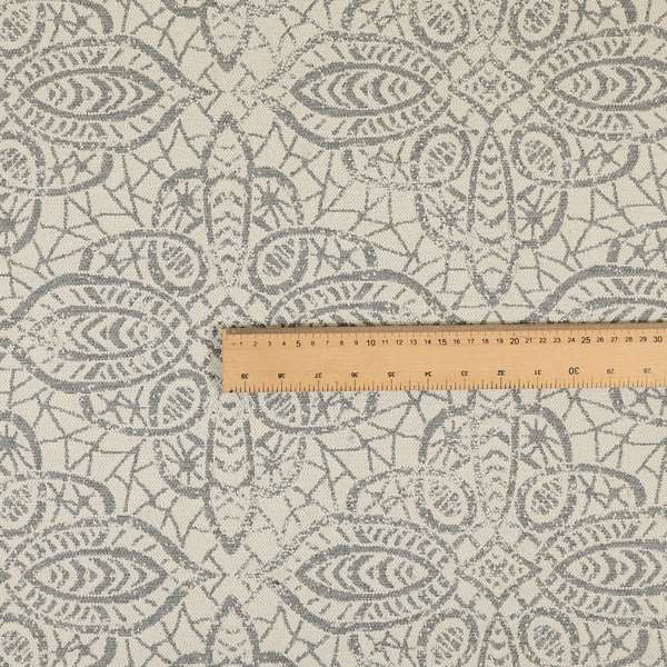 Voyage Designer Medallion Pattern In Cream With Silver Background Pattern Soft Chenille Upholstery Fabric JO-418 - Handmade Cushions