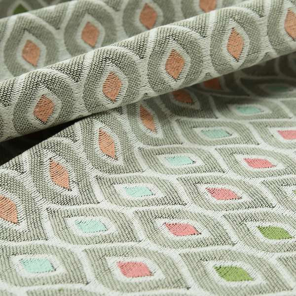 Uzbek Decorative Multi Coloured Trellis Design White Pink Green Peach Colour Soft Chenille Interior Fabric JO-431 - Handmade Cushions