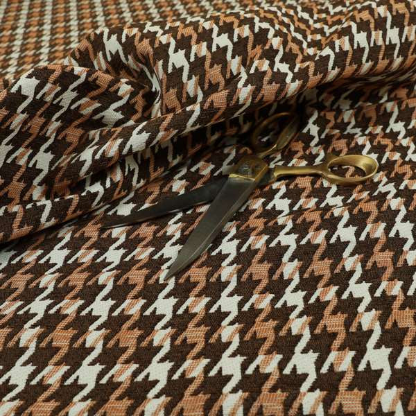 Boxer Houndstooth Pattern In Brown Orange Colour Woven Soft Chenille Upholstery Fabric JO-455 - Handmade Cushions