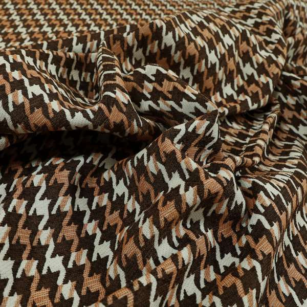 Boxer Houndstooth Pattern In Brown Orange Colour Woven Soft Chenille Upholstery Fabric JO-455 - Handmade Cushions