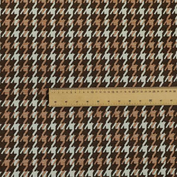 Boxer Houndstooth Pattern In Brown Orange Colour Woven Soft Chenille Upholstery Fabric JO-455 - Handmade Cushions