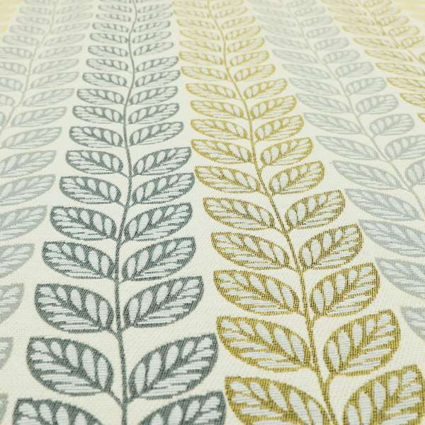 Fantasque Floral Leaf Inspired Pattern White Grey Yellow Colour Soft Woven Fabric JO-461 - Handmade Cushions