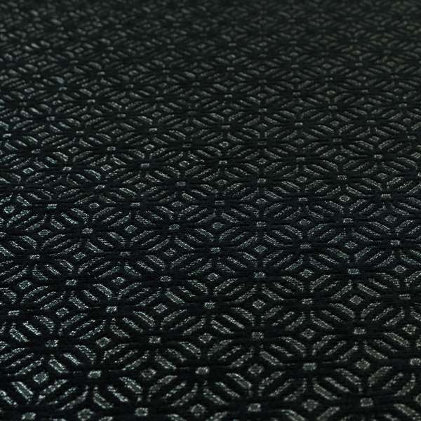 Vegas Black Silver Shine Effect Geometric Small Pattern Medallion Soft Chenille Upholstery Fabric JO-468 - Handmade Cushions