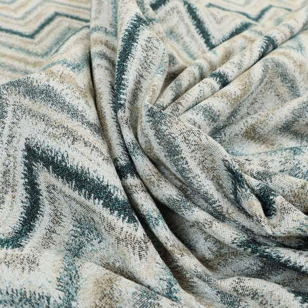 Elwin Decorative Weave Teal Blue Colour Chevron Pattern Jacquard Fabric JO-470 - Handmade Cushions