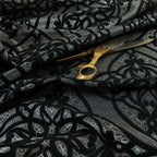 Vegas Black Silver Shine Effect Geometric Large Pattern Medallion Soft Chenille Upholstery Fabric JO-475 - Handmade Cushions