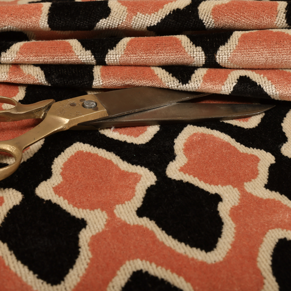 Pink Black Cream Colour Geometric Pattern Soft Velvet Upholstery Fabric JO-842 - Handmade Cushions