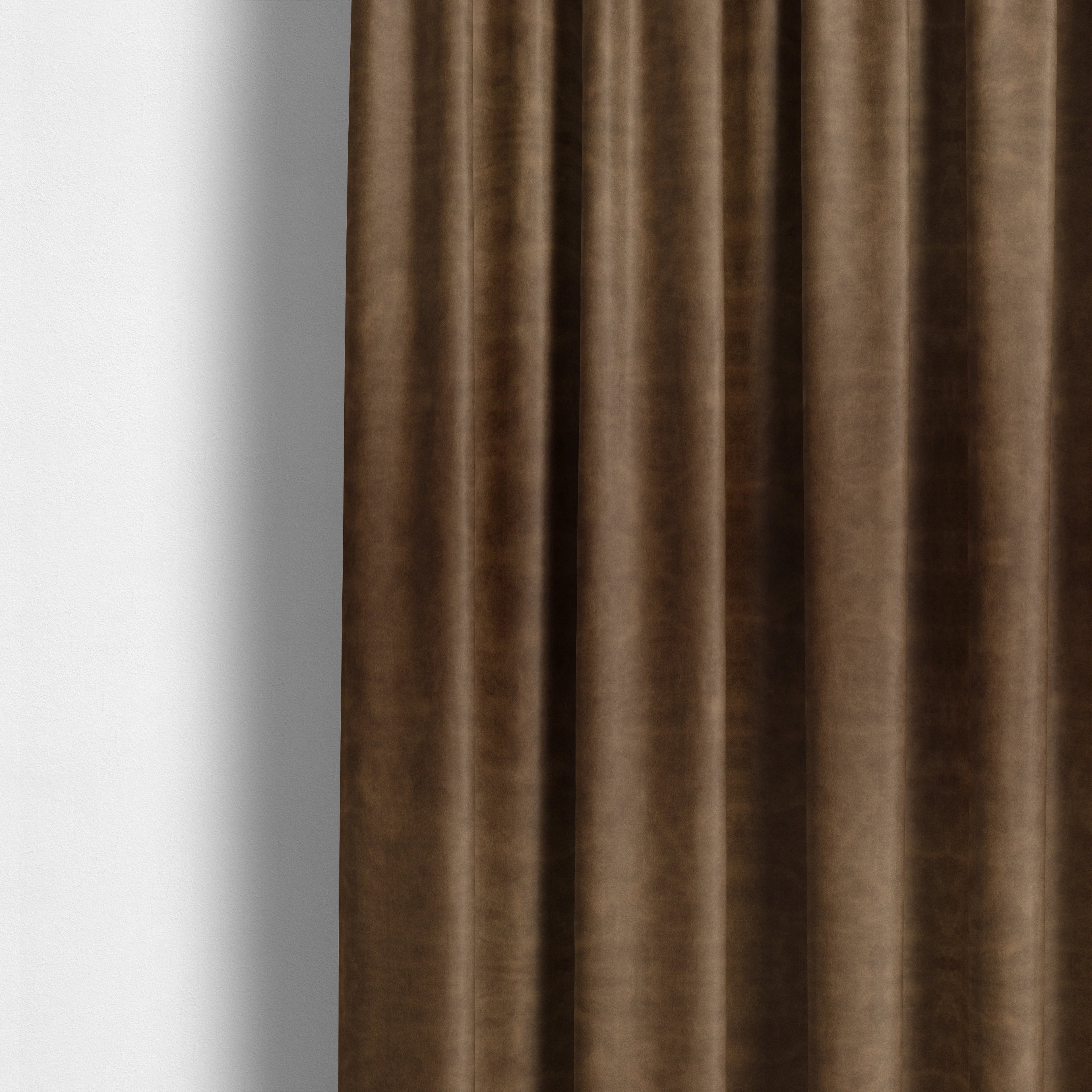 Kansas Distressed Tawny Brown Coloured Velour Velvet Upholstery Curtains Fabric - Made To Measure Curtains