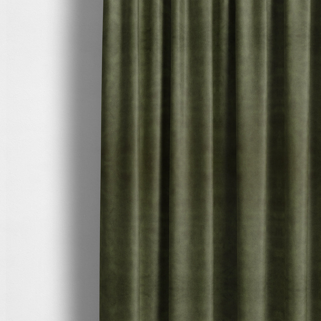 Kansas Distressed Army Green Coloured Velour Velvet Upholstery Curtains Fabric - Made To Measure Curtains